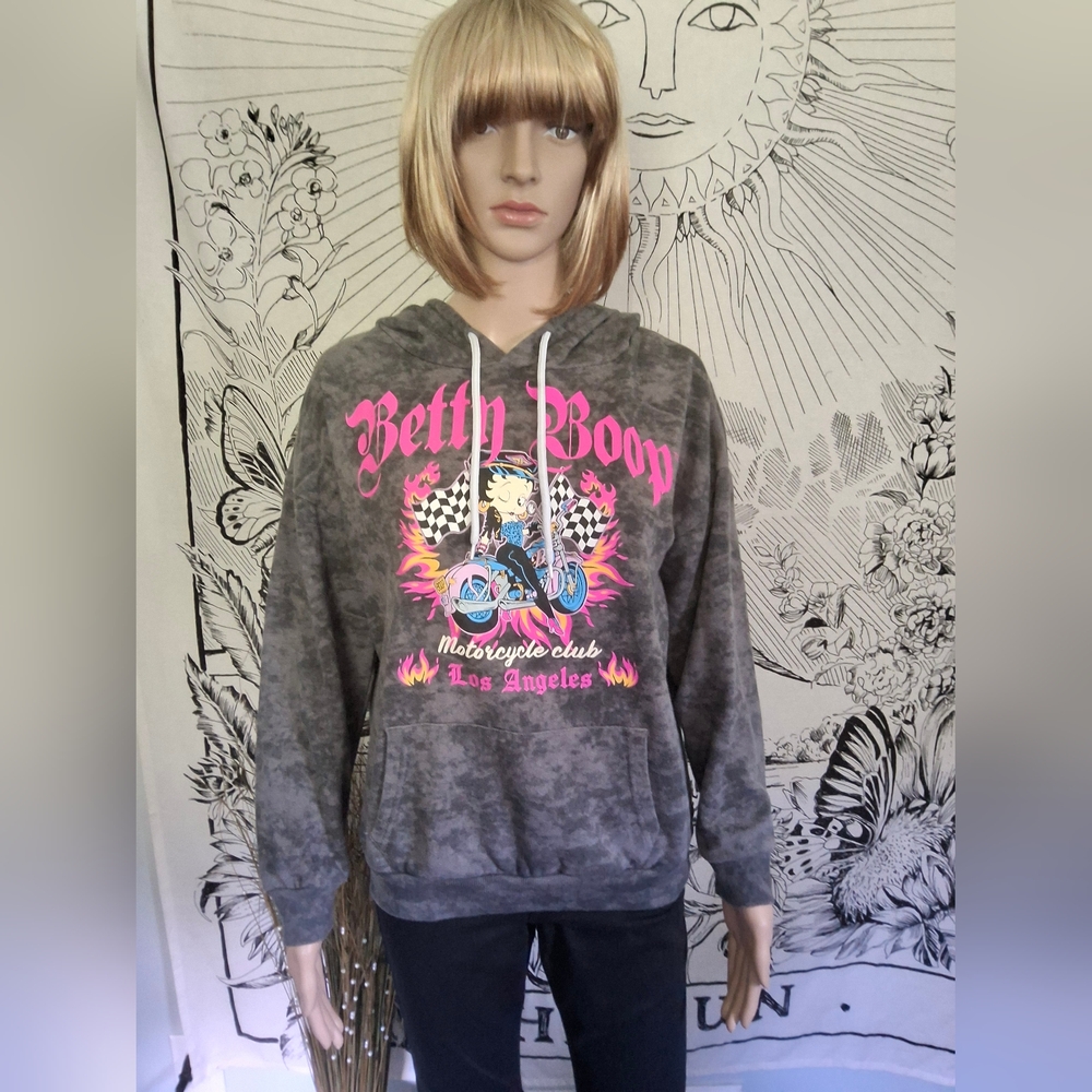 EUC Betty Boop Hoodie Womens Medium Born to Ride Motorcycle Club Los Angeles